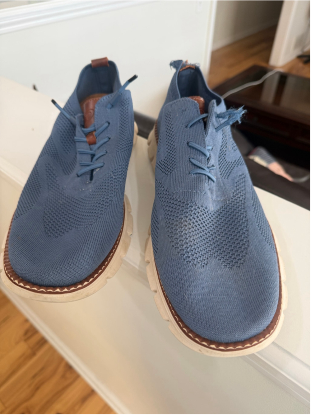Men's breeze Blue Knit Sneakers with Brown Accents size 48 or us 14